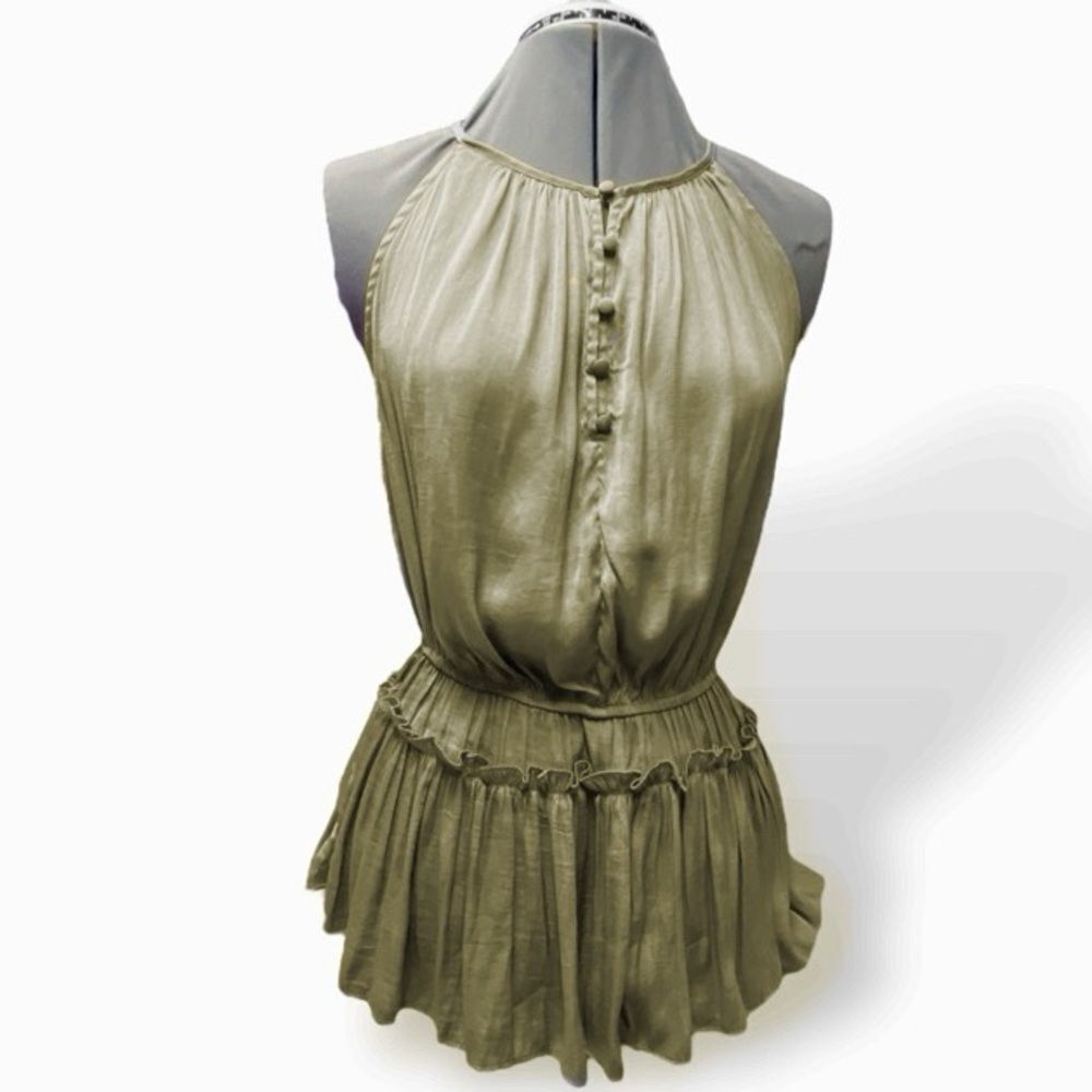 Philosophy Button Up Sleeveless Peplum Gathered Top New